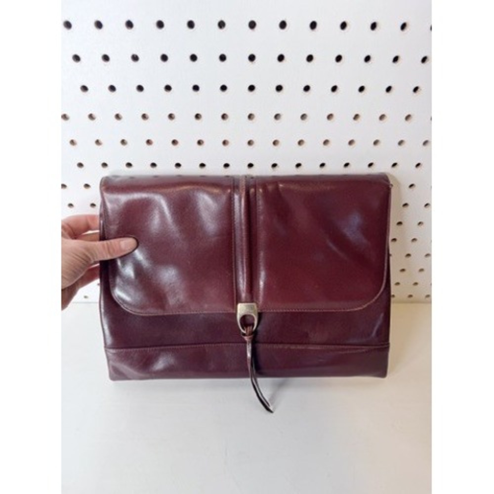Vintage 70s‎ 80s Oxblood Burgundy Leather Envelope Clutch Bag — No Brand
